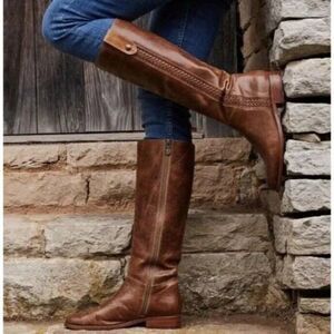 Patricia Nash Size 11 M Carlina Tall Leather Riding Boots Studs Zipper Brown